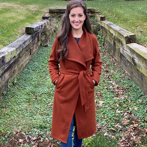 Jackets & Blazers - Boutique drape neck trench coat with waist tie